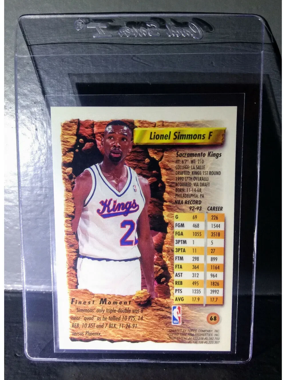 1993-94 Topps Finest Lionel Simmons #68 Basketball Card